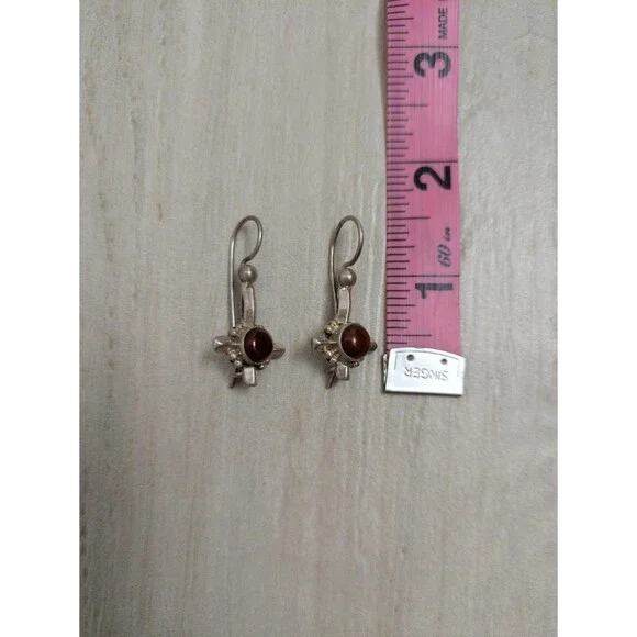 925 Sterling Silver Artisan Sterling Silver Carnelian Earrings Israeli Drop - Picture 4 of 5